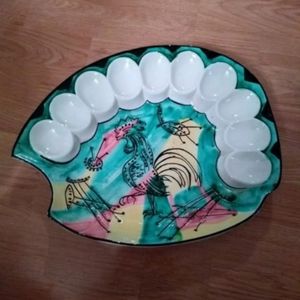Hand painted rooster egg plate, made in Italy